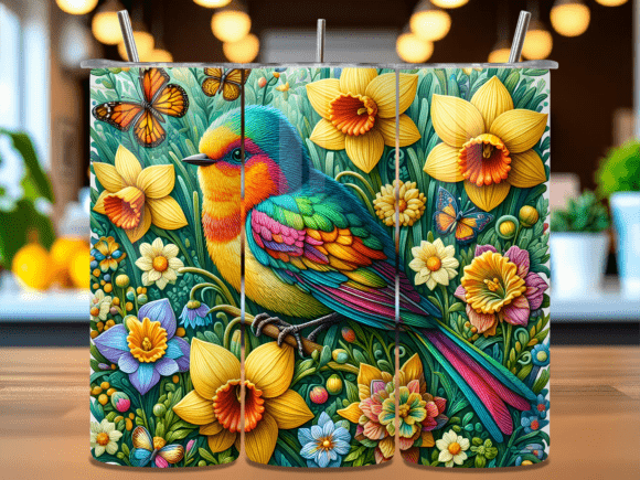 Download Colorful Bird Floral Tumbler Wrap PNG - Premium Resources